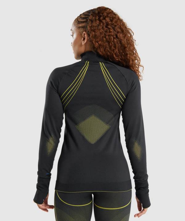 Damske Pulovre Gymshark Apex Seamless 1/4 Zip Čierne Žlté | XU3467892